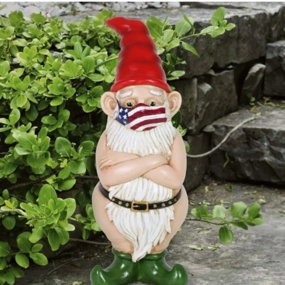 Patriotic Garden Gnome with Red Hat collectors Covid series wearing face mask